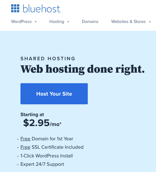 BlueHost - Best WordPress Hosting company 