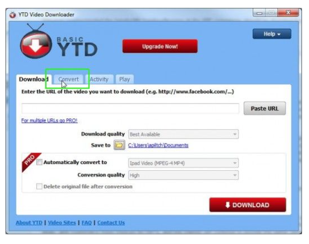 Convert tab in YTD Video Downloader.